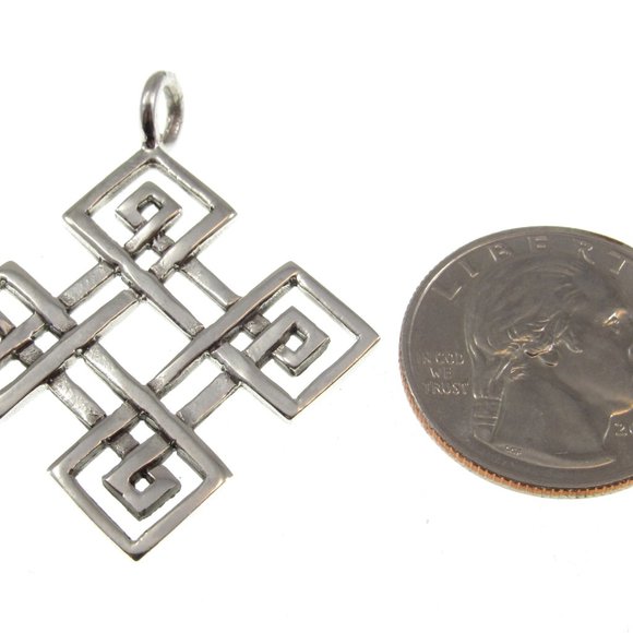 Solid 925 Sterling Silver Celtic Quaternary Knot Diamond Shaped Pendant - Picture 2 of 5